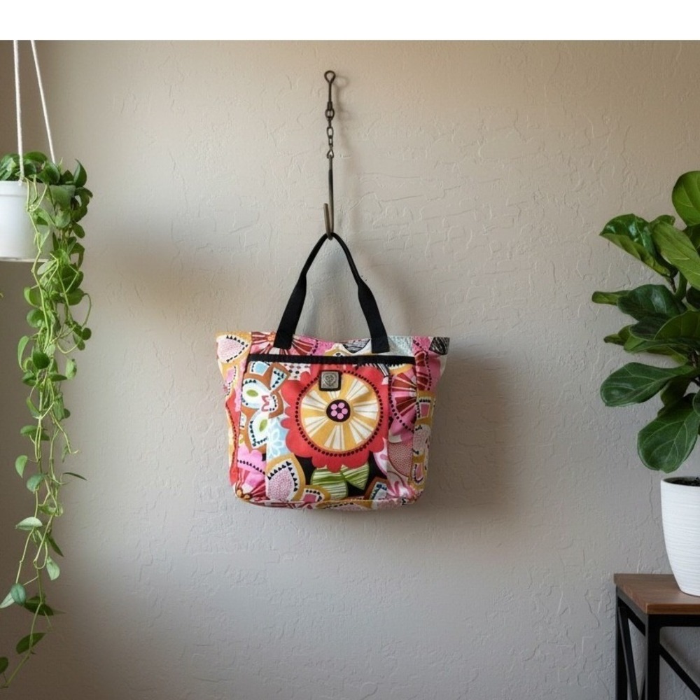 Brighton Multicolor Floral Nylon Tote Bag Heart Logo Shoulder Bag Yellow Lining